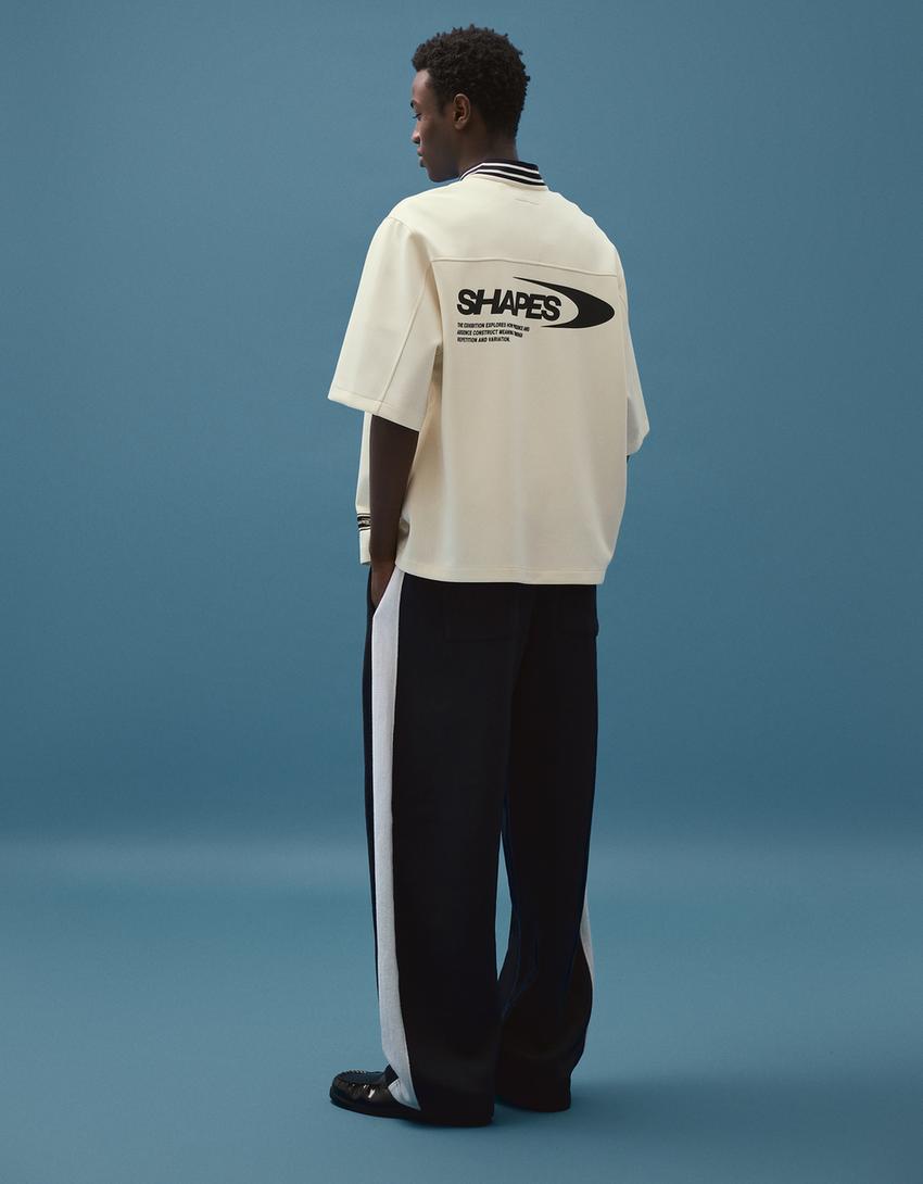 Printed short sleeve boxy fit shirt-Cream