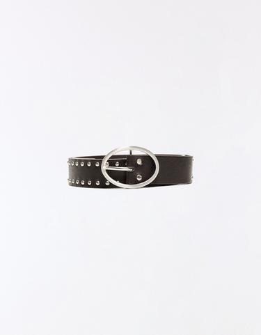 Studded oval buckle belt — Brown 4