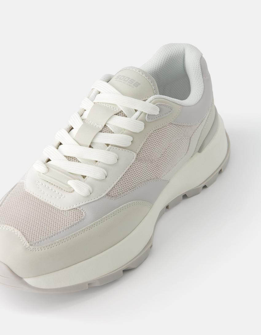 حذاء رياضي للرجال من نسيج شبكي بلون متباين-أبيض-2