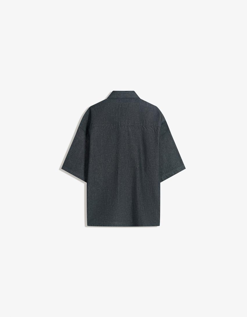 Short sleeve boxy fit shirt-Navy