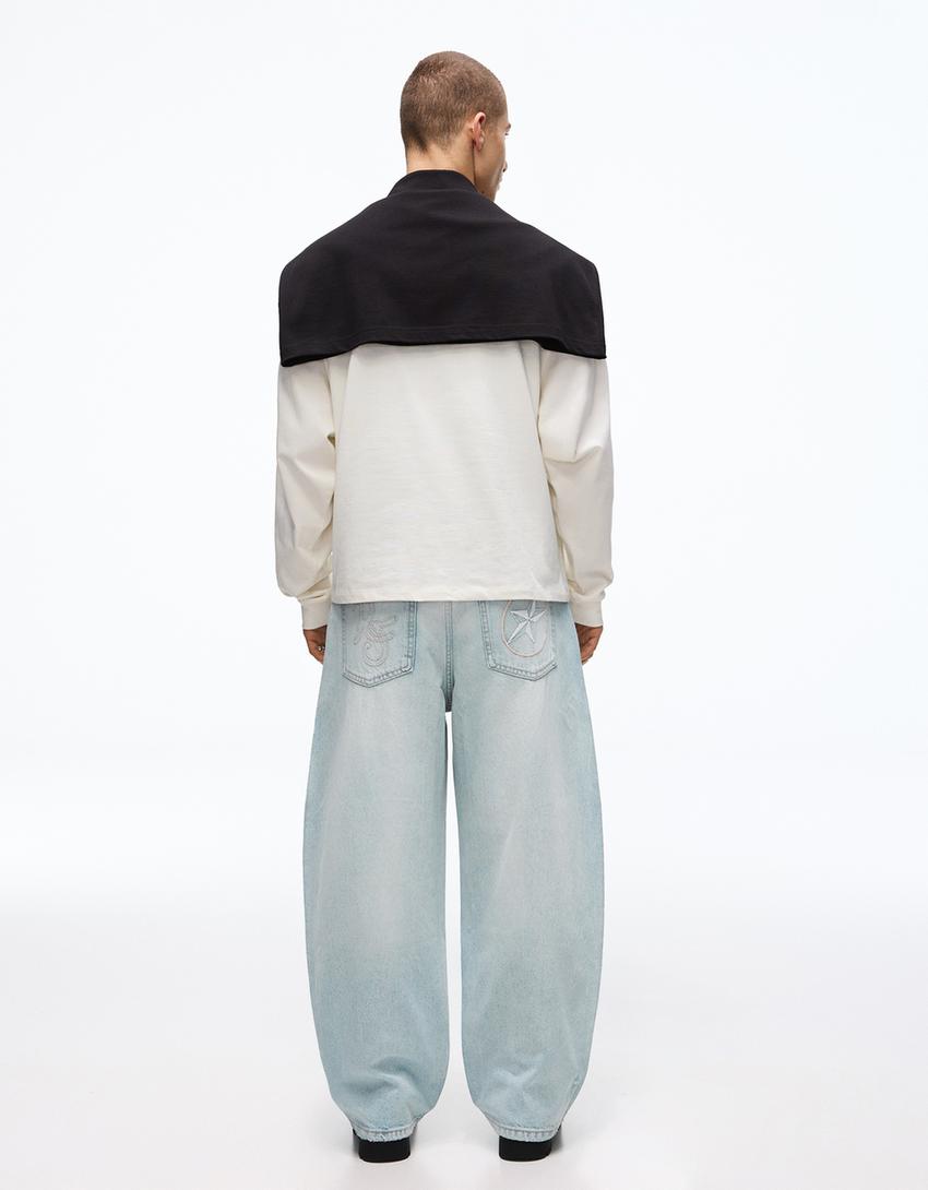 Jeans barrel bordado-Azul claro