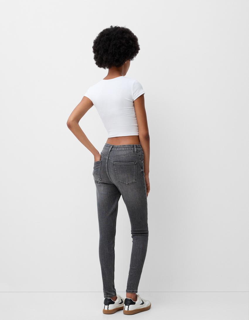 Jeans super high waist skinny-Gris oscuro