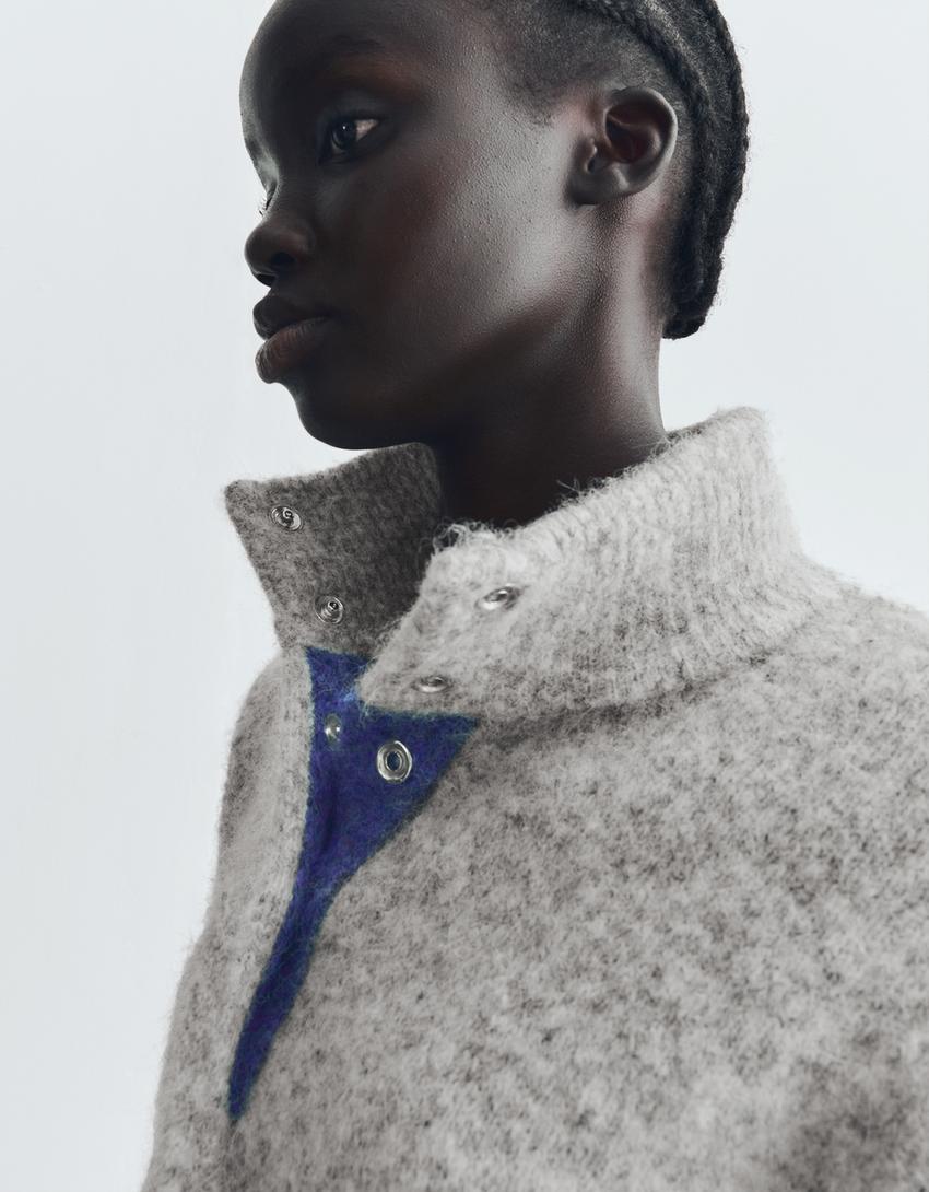 Pull col montant-Gris