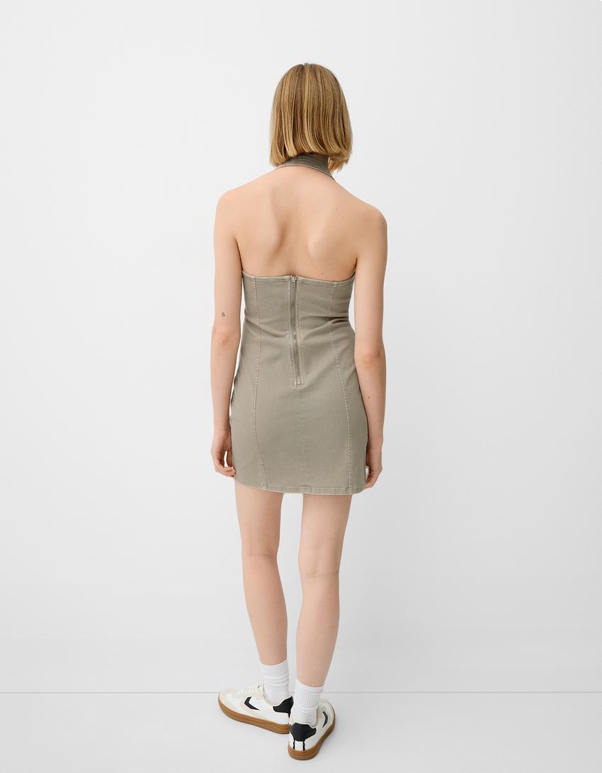 Vestido mini halter sarga-Camel-1