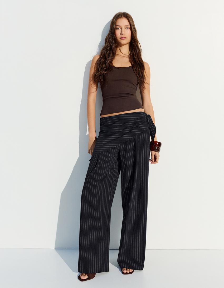 Pensli ve fularlı pantolon-Denizci mavisi