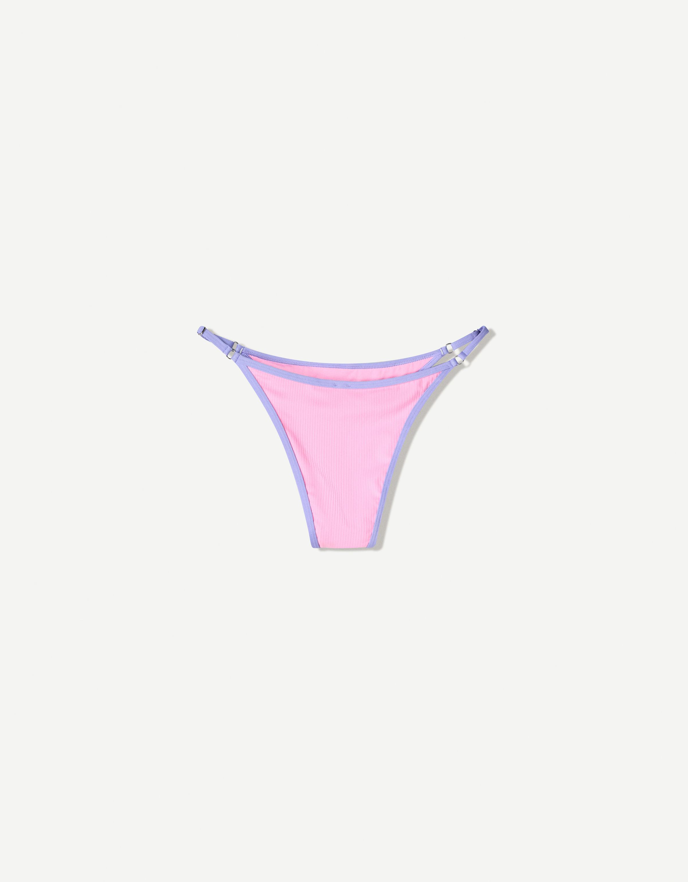Bershka Gerippter Bikinislip Mit Kontrast Damen Xs Rosa