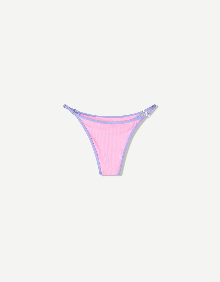 Contrast rib bikini bottoms-Pink-1