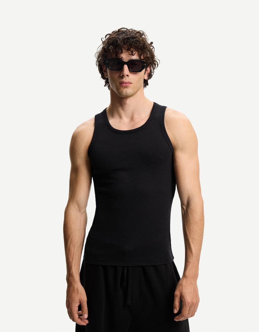 Ribbed vest top-Black