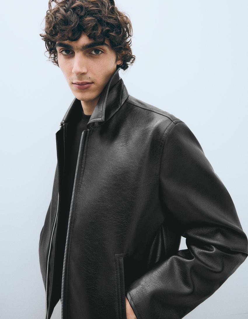 Veste boxy similicuir-Noir