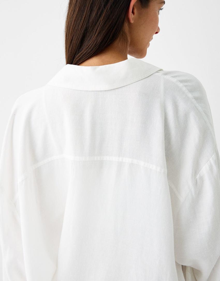 Rustic oversize long sleeve shirt-Off white-5