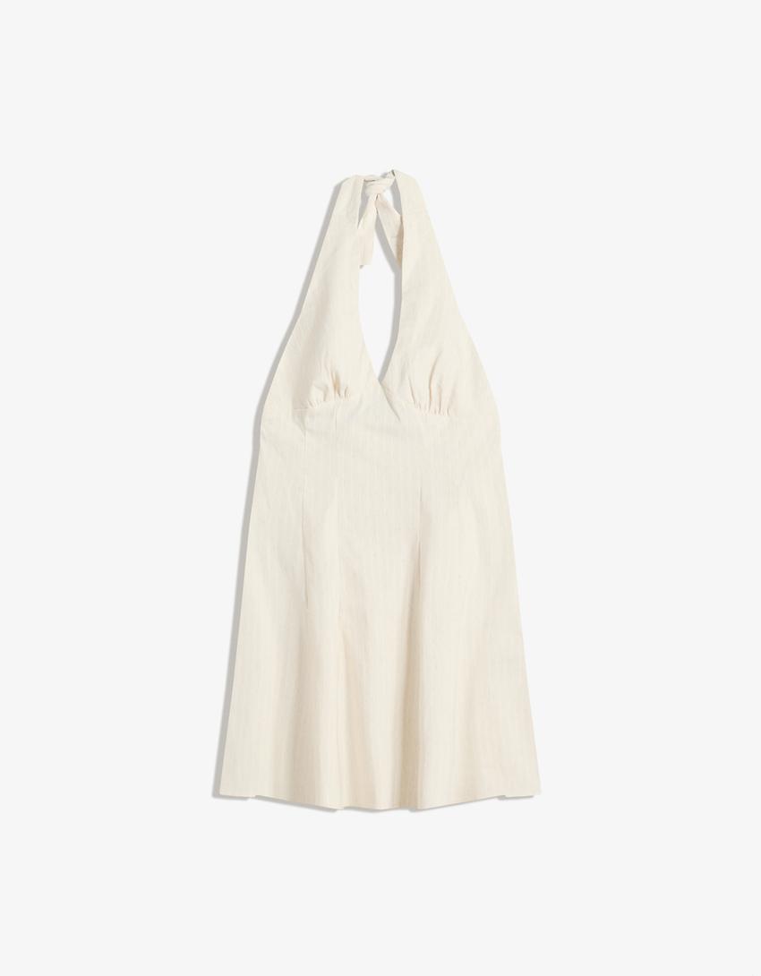 Vestido mini halter bengalina-Beige-0