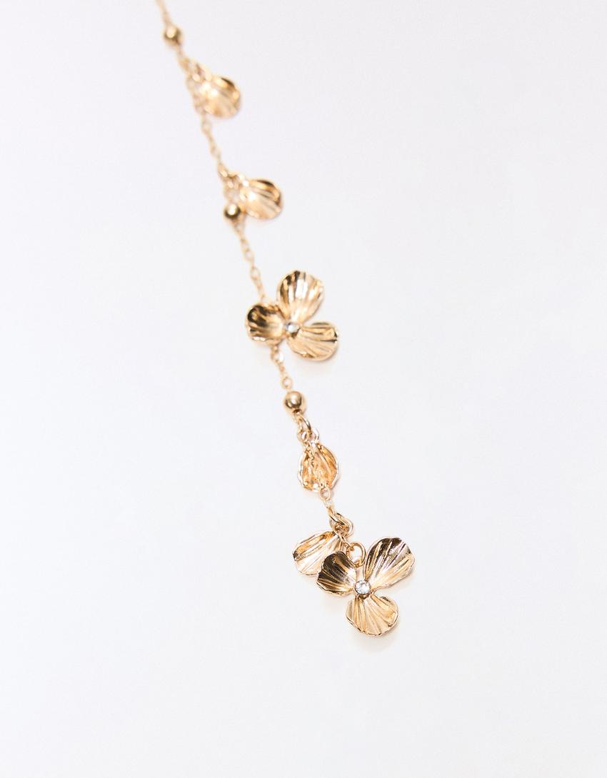 Uzun çiçekli kolye-Altın