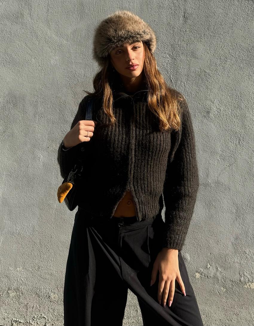 Шапка-авіатор зі штучним хутром-Чорний