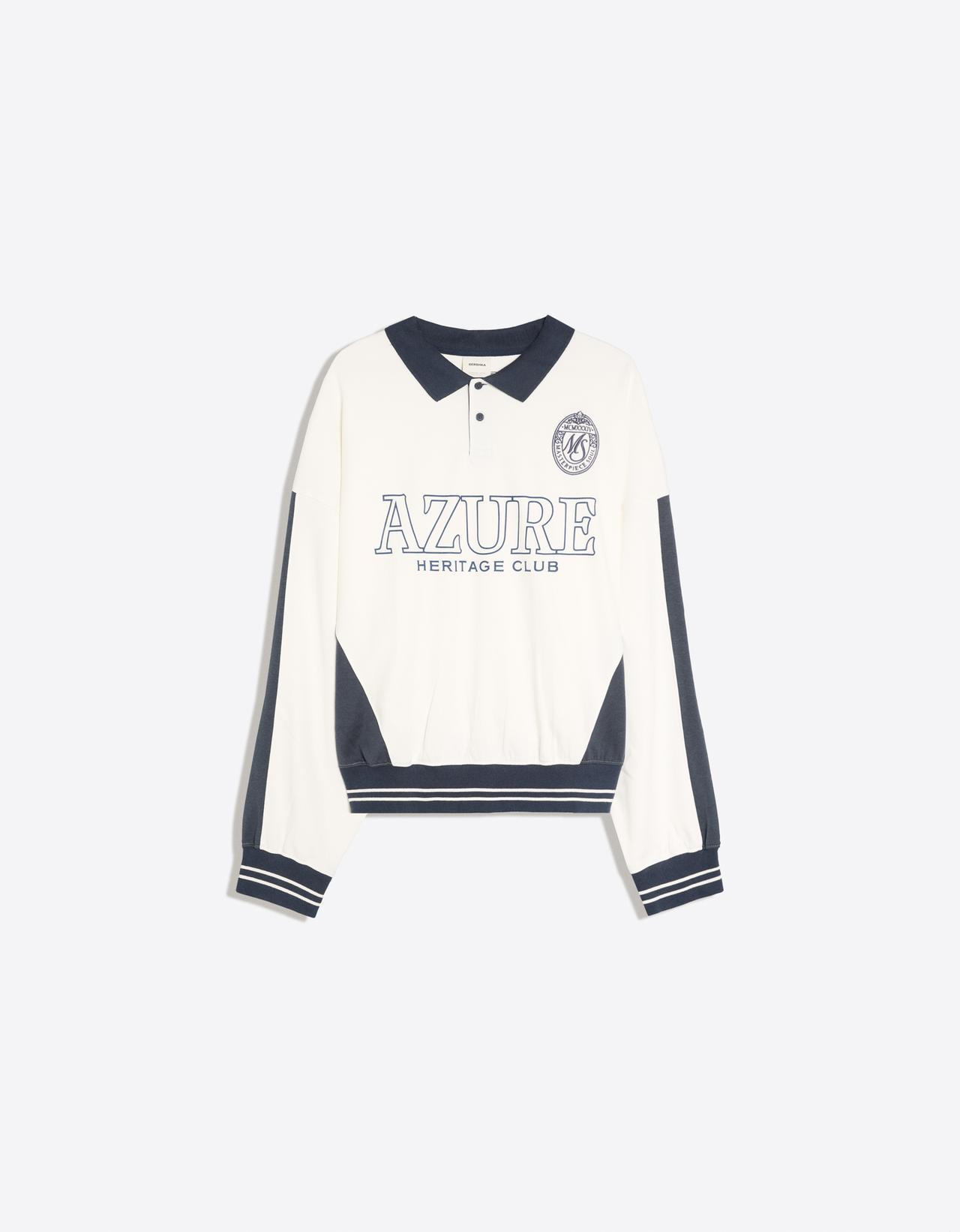 Long sleeve print polo shirt — Navy
