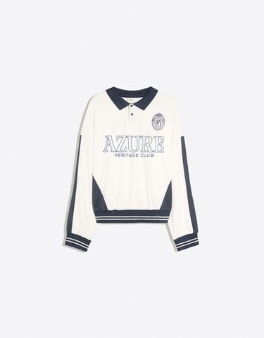 Long sleeve print polo shirt — Navy 5