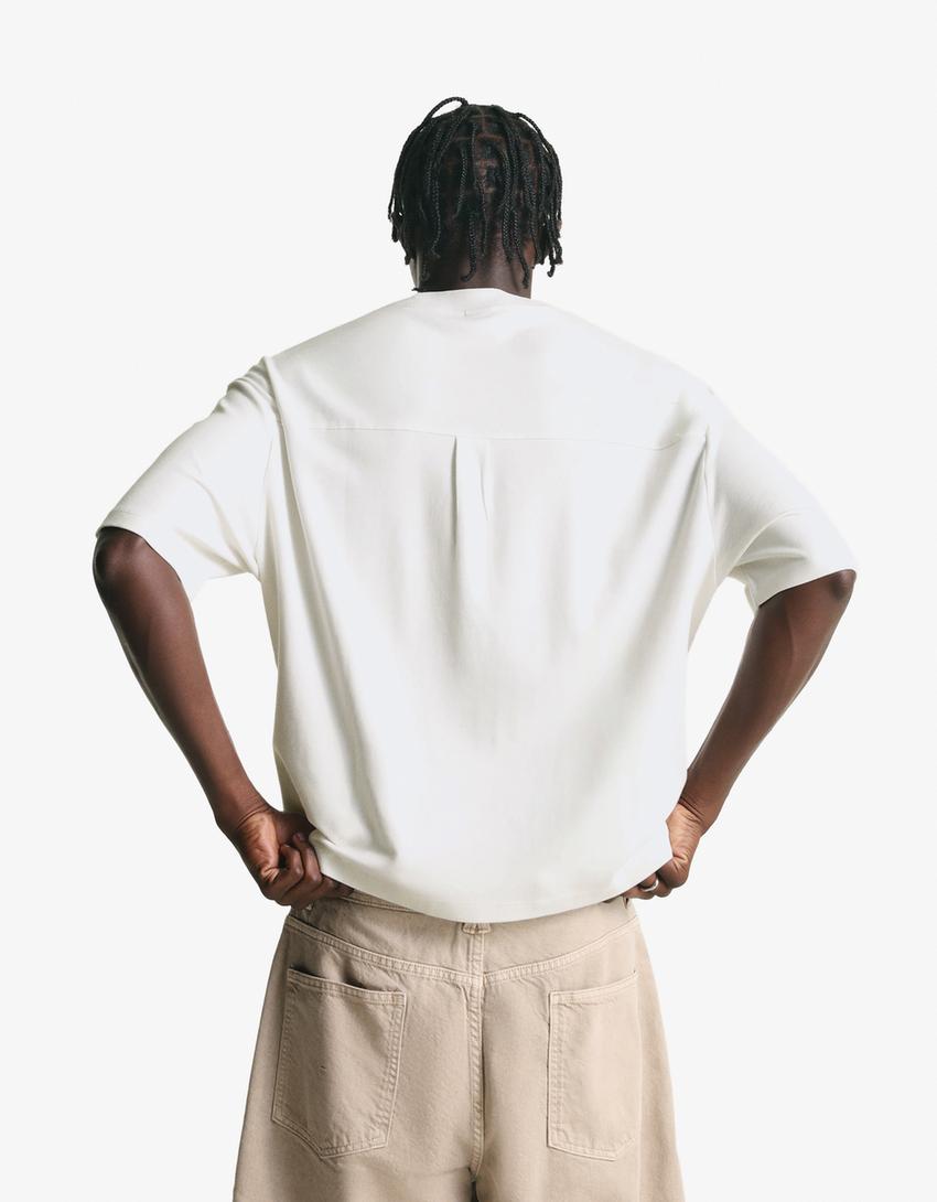 T-shirt Boxy fit à manches courtes et brodé-Blanc cassé