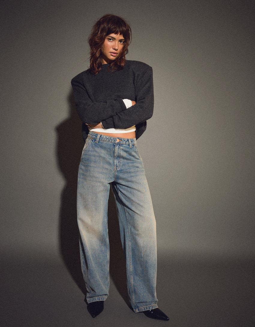 Balloon fit baggy jeans-Light blue