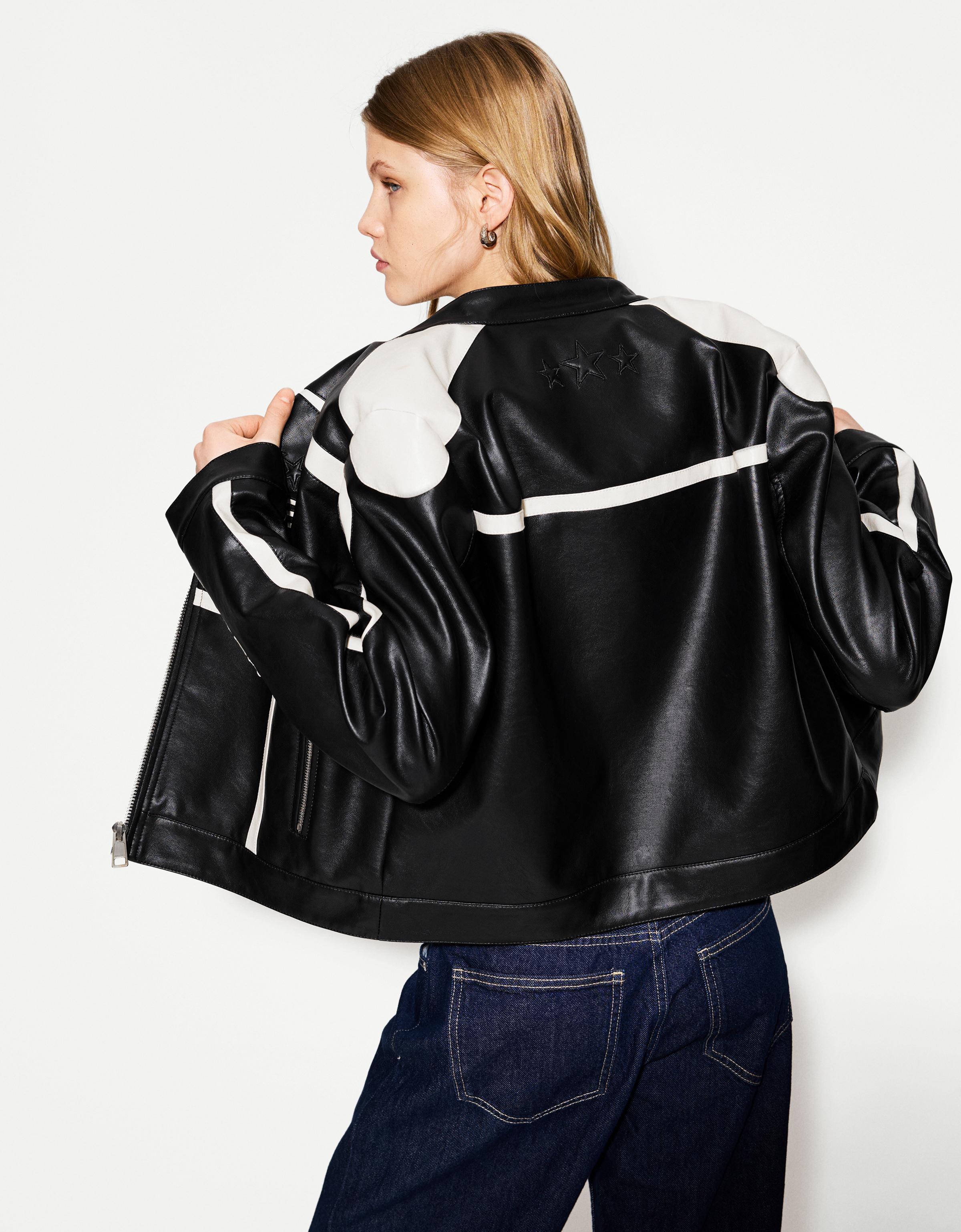 Bershka Kunstlederjacke Im Bikerlook Damen L Schwarz