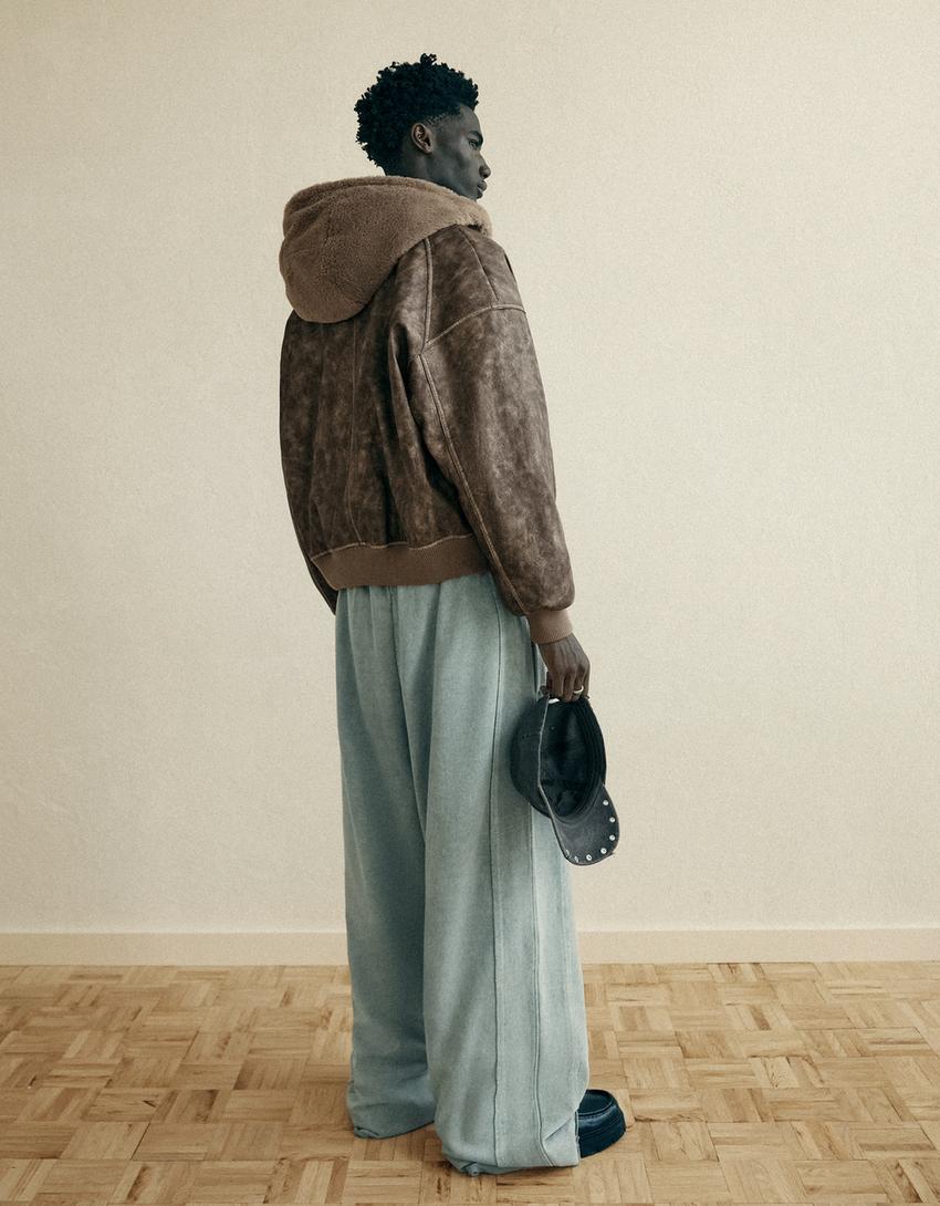 Reversible faux fur hooded jacket-Brown