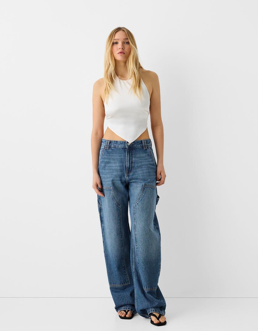 Wide balloon-fit carpenter jeans-Light blue