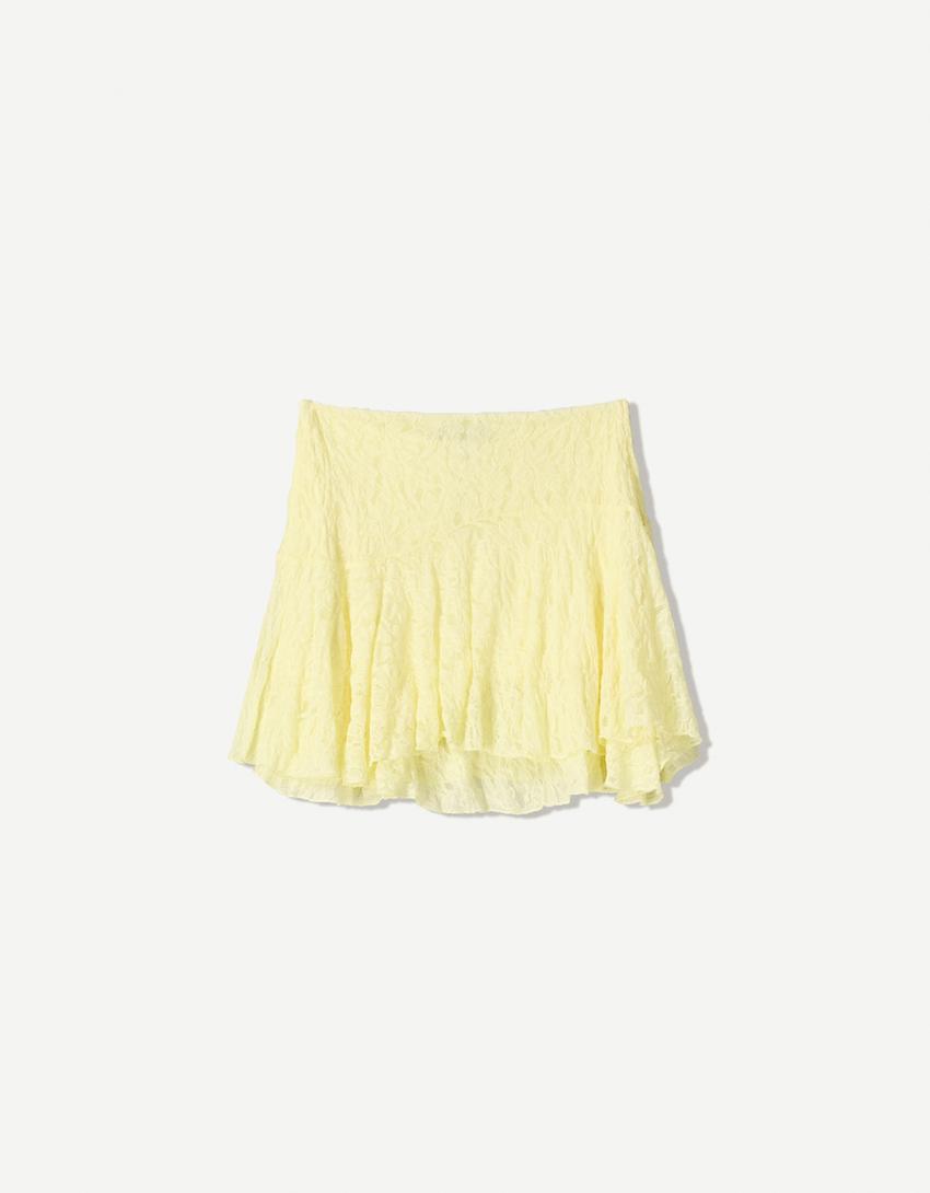 Minijupe volants dentelle-Jaune-6
