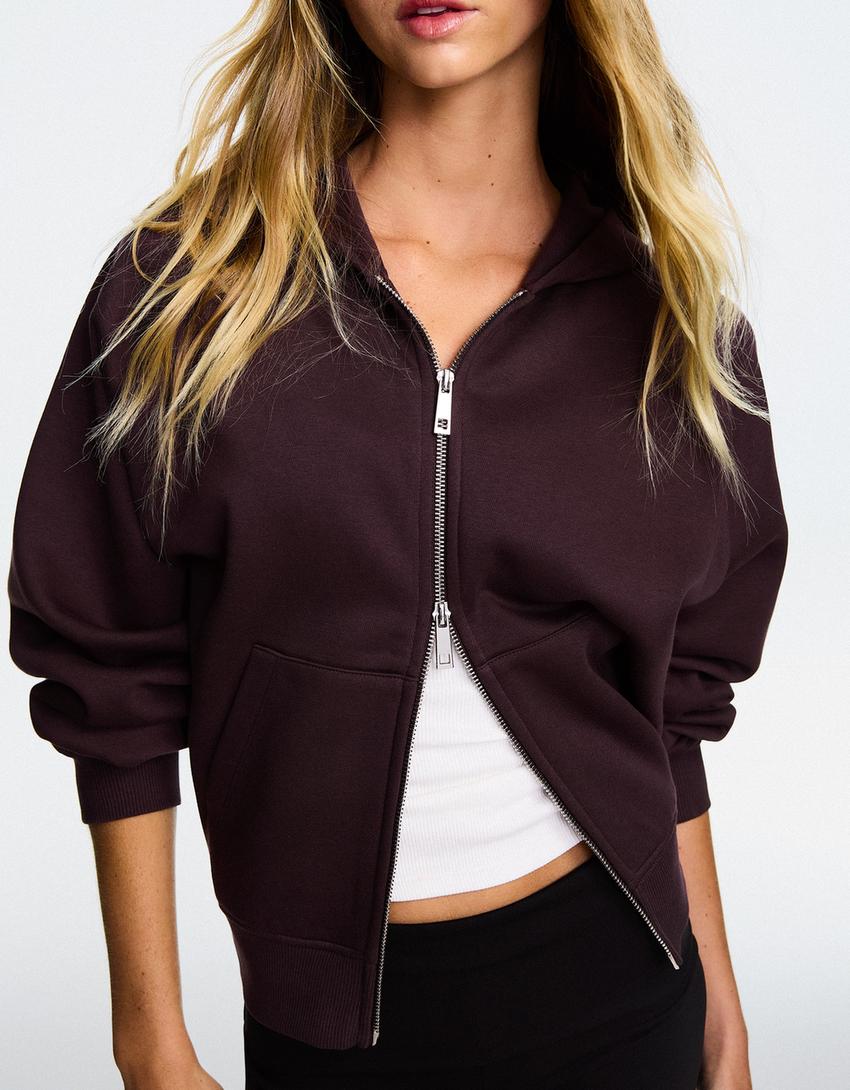 Zip-up plush hooded jacket-Violet