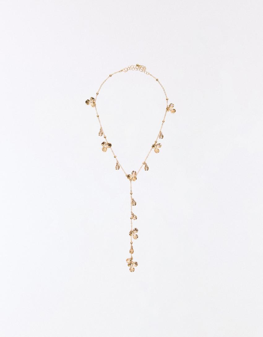 Uzun çiçekli kolye-Altın