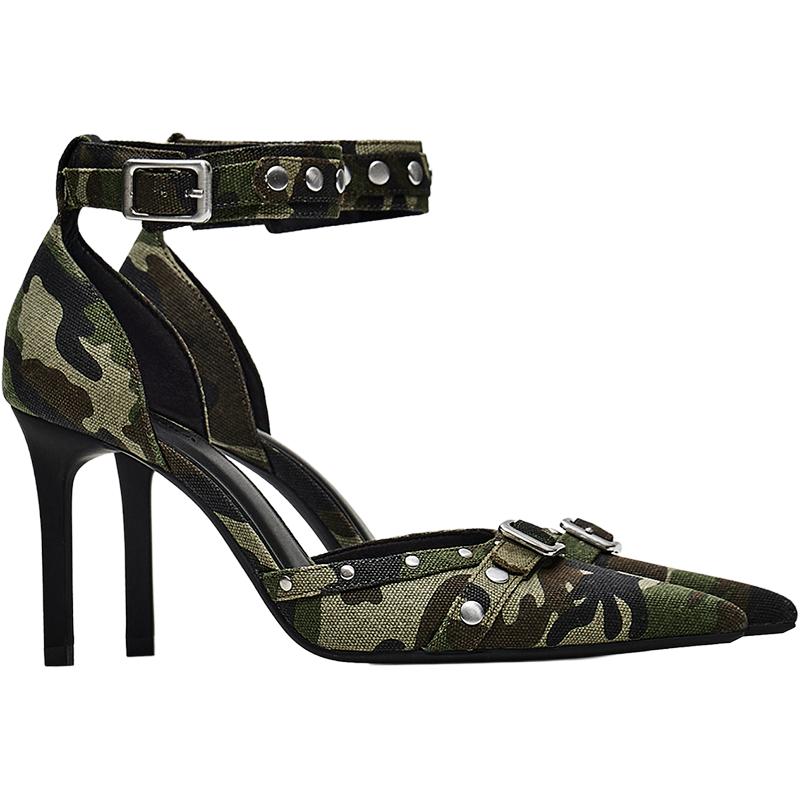 Ankle-strap heeled shoes with buckle detail — Camouflage