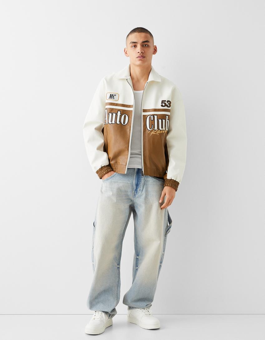 Blouson racing similicuir-Marron-3