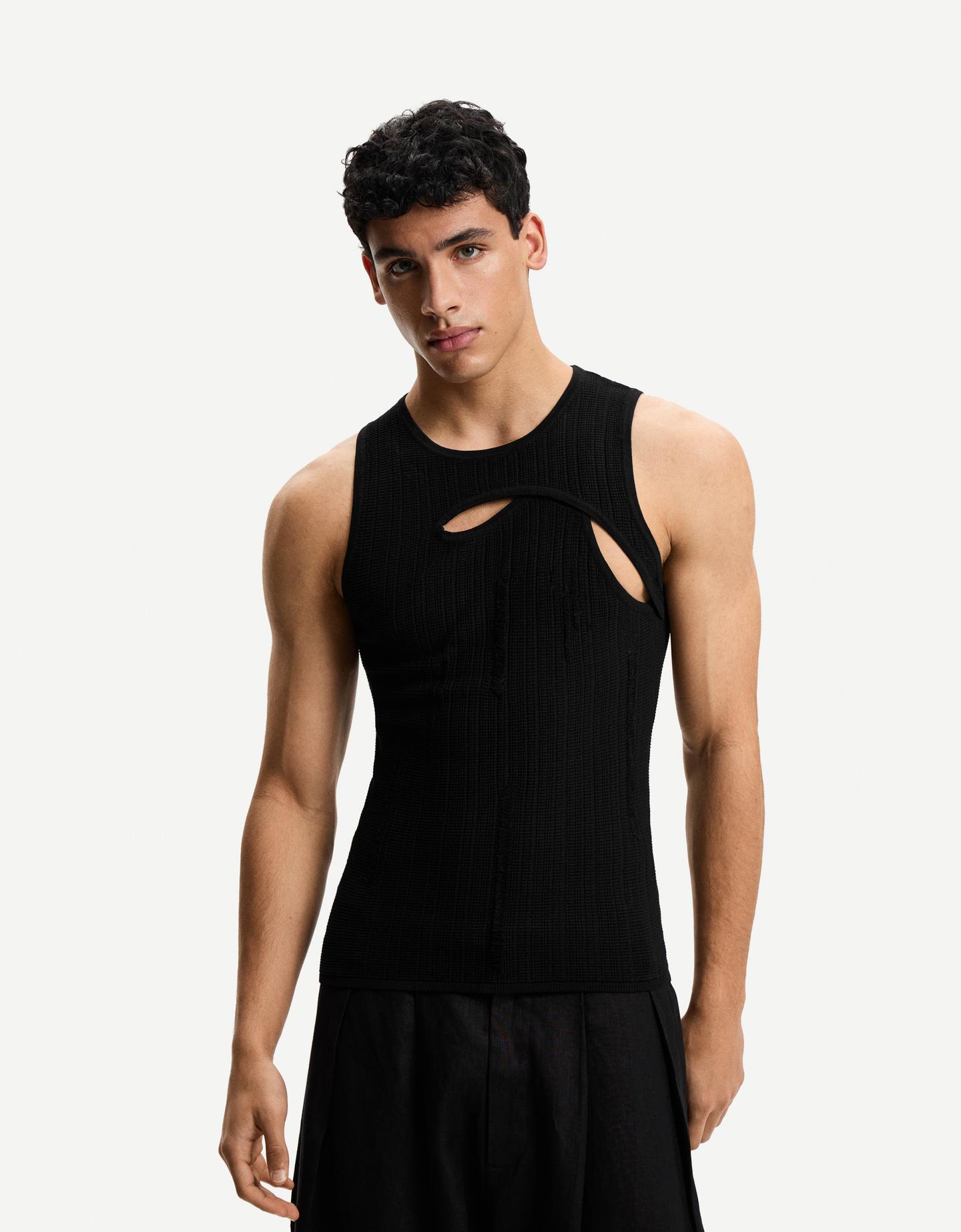 Bershka Camiseta Tirantes Cut-Out Hombre Xl Negro