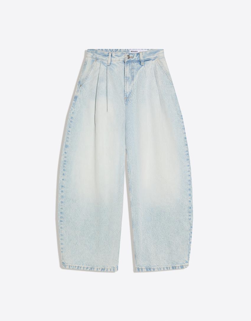 Piliseli barrel fit jean-Açık mavi