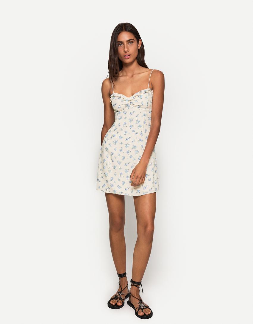 Printed strappy mini dress-Off white-2