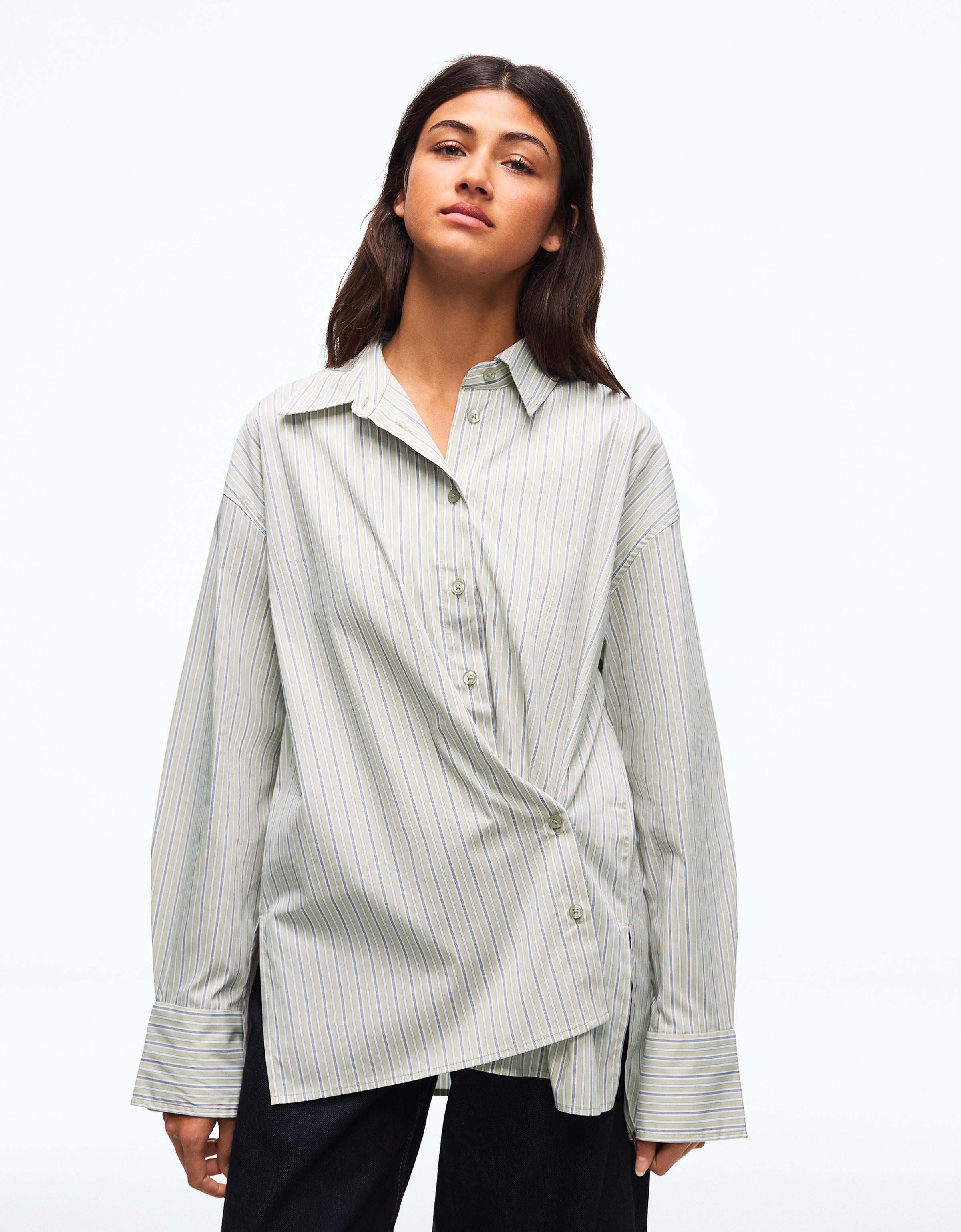 Cross-button long sleeve shirt