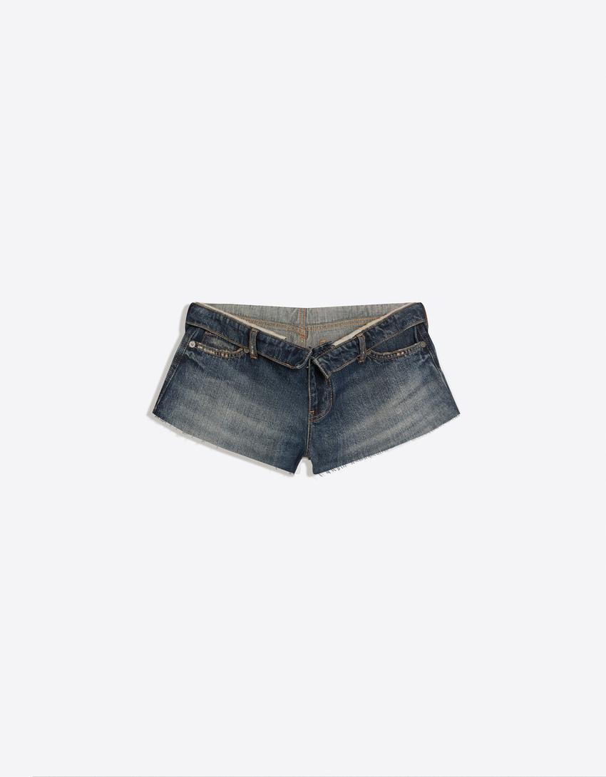 Mini denim shorts with folded waist-Blue