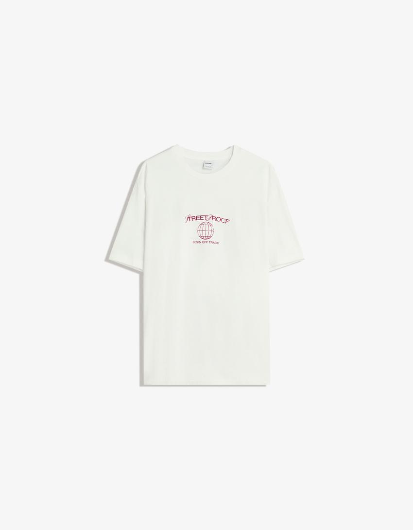 T-shirt manches courtes imprimé-Blanc cassé-0