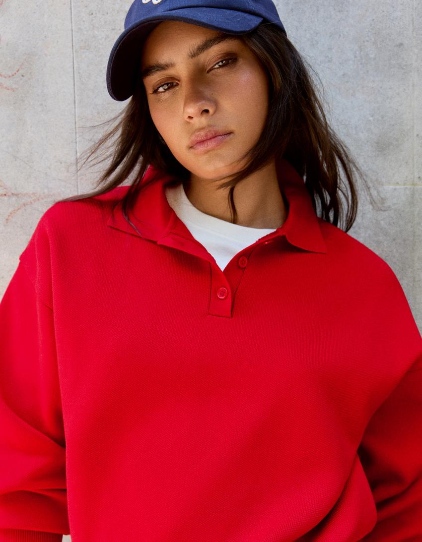 Jersey cuello polo oversize-Rojo