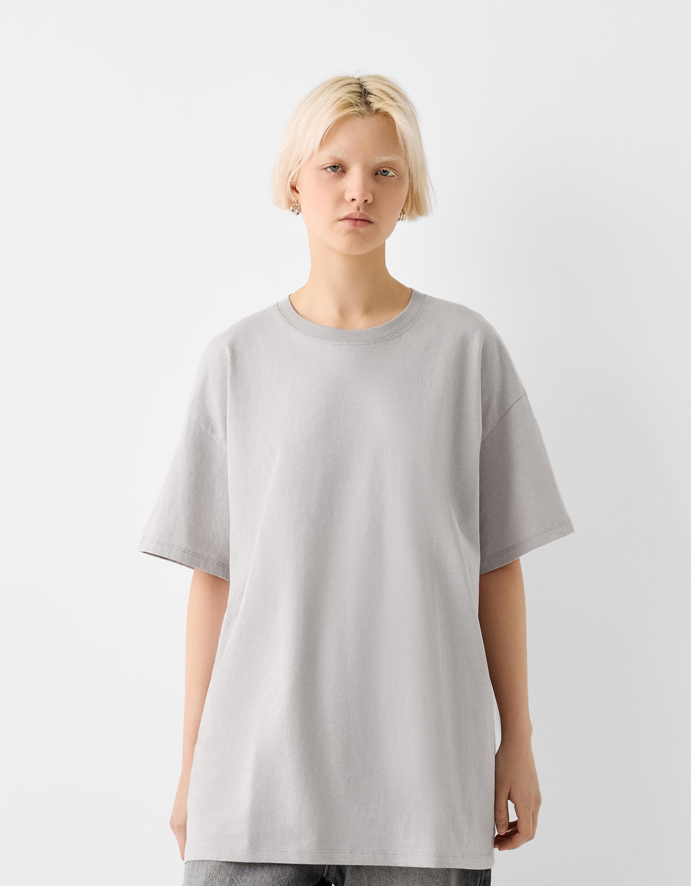 Bershka Oversize-Shirt Mit Kurzen Ärmeln Damen 10-12 Grau