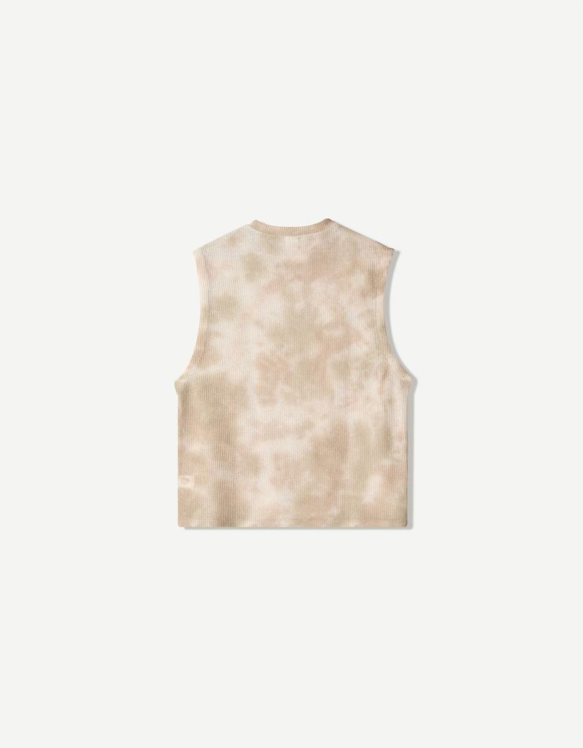 Camiseta sin mangas rústica tie dye-Beige-5