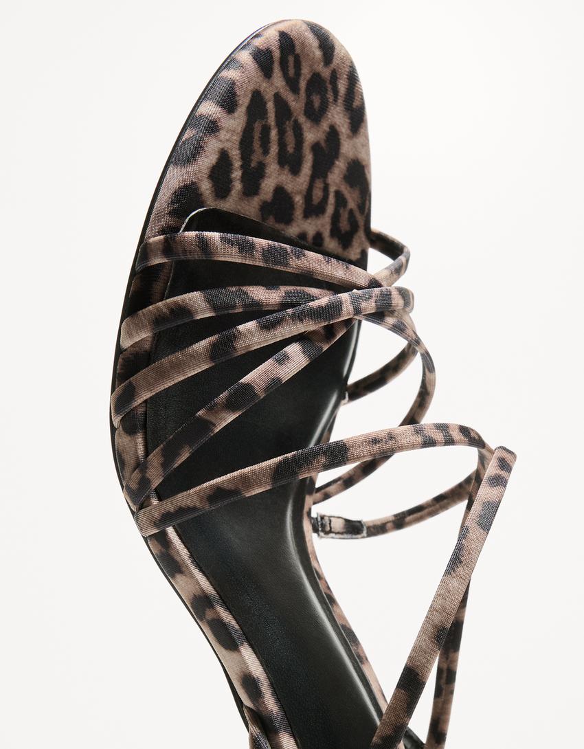 Animal print multi-strap heeled sandals-Multicolored