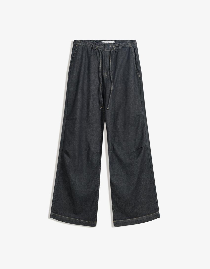 Jeansy wide z polaru-Granatowy-3