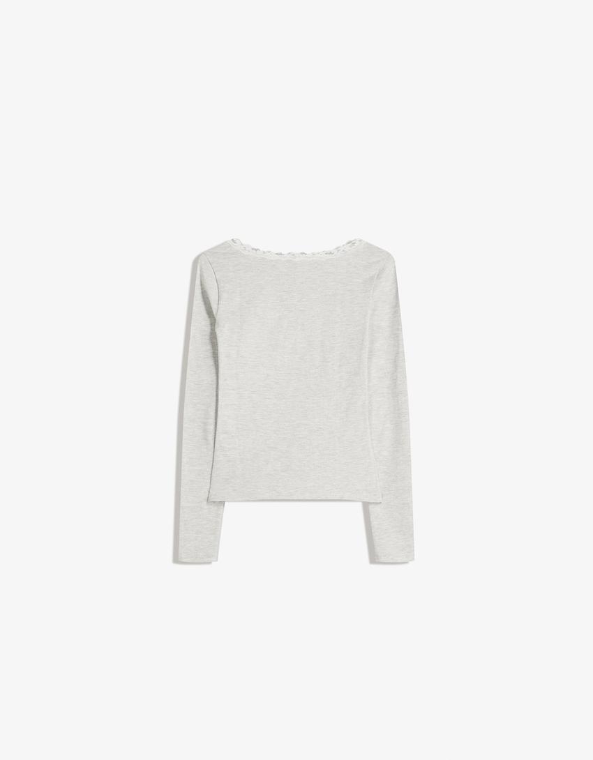 Long sleeve lace T-shirt-Grey