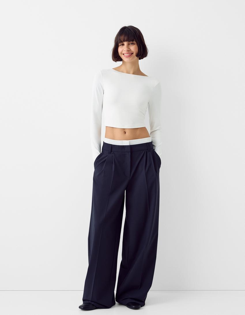 Long sleeve T-shirt with an open back-Off white