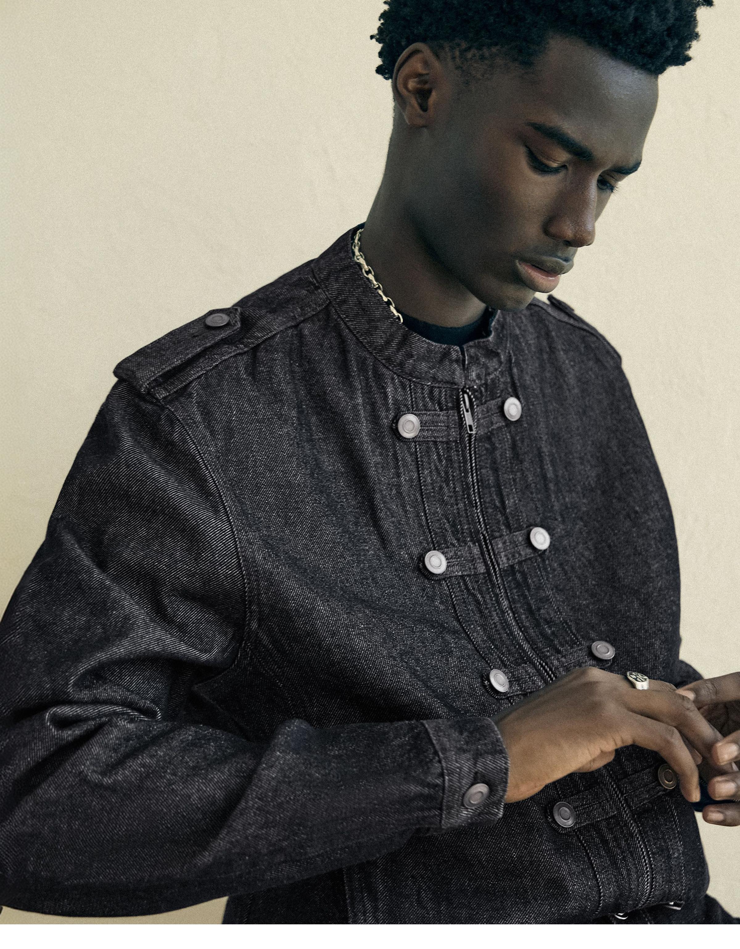 Denim shirt with buttons — Navy