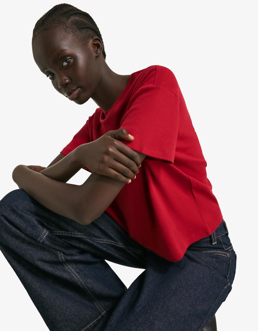 Short sleeve print T-shirt-Red