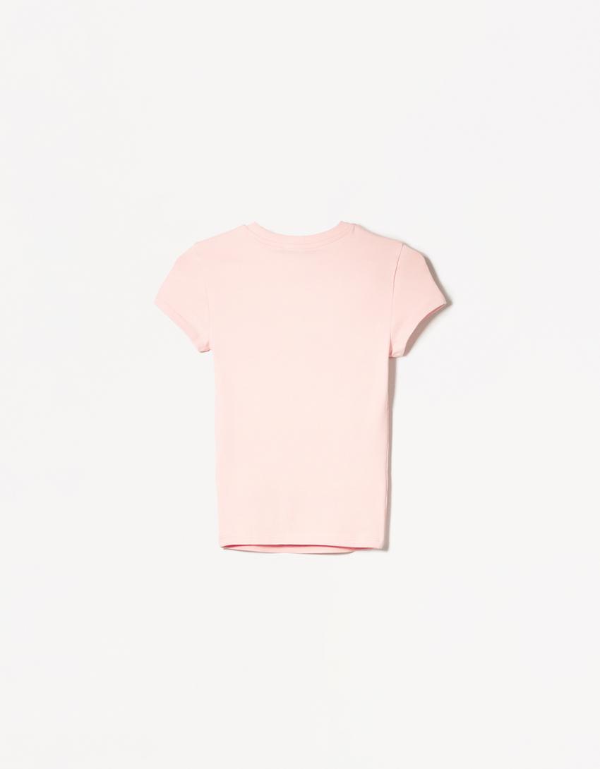 Maglietta a maniche corte con collo rotondo-Rosa-2