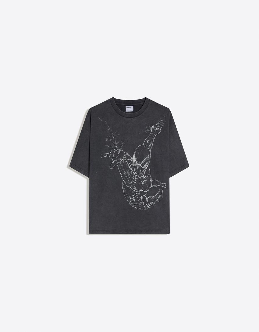 Spider-Man print short sleeve T-shirt-Grey