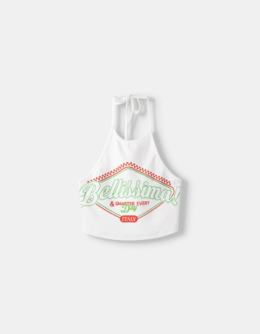 Top imprimé à encolure américaine-Écru-4