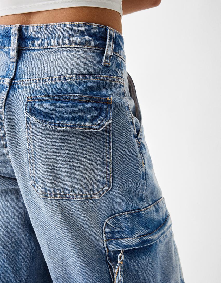 بنطال جينز كارغو واسع بسحّابات-أزرق فاتح-5