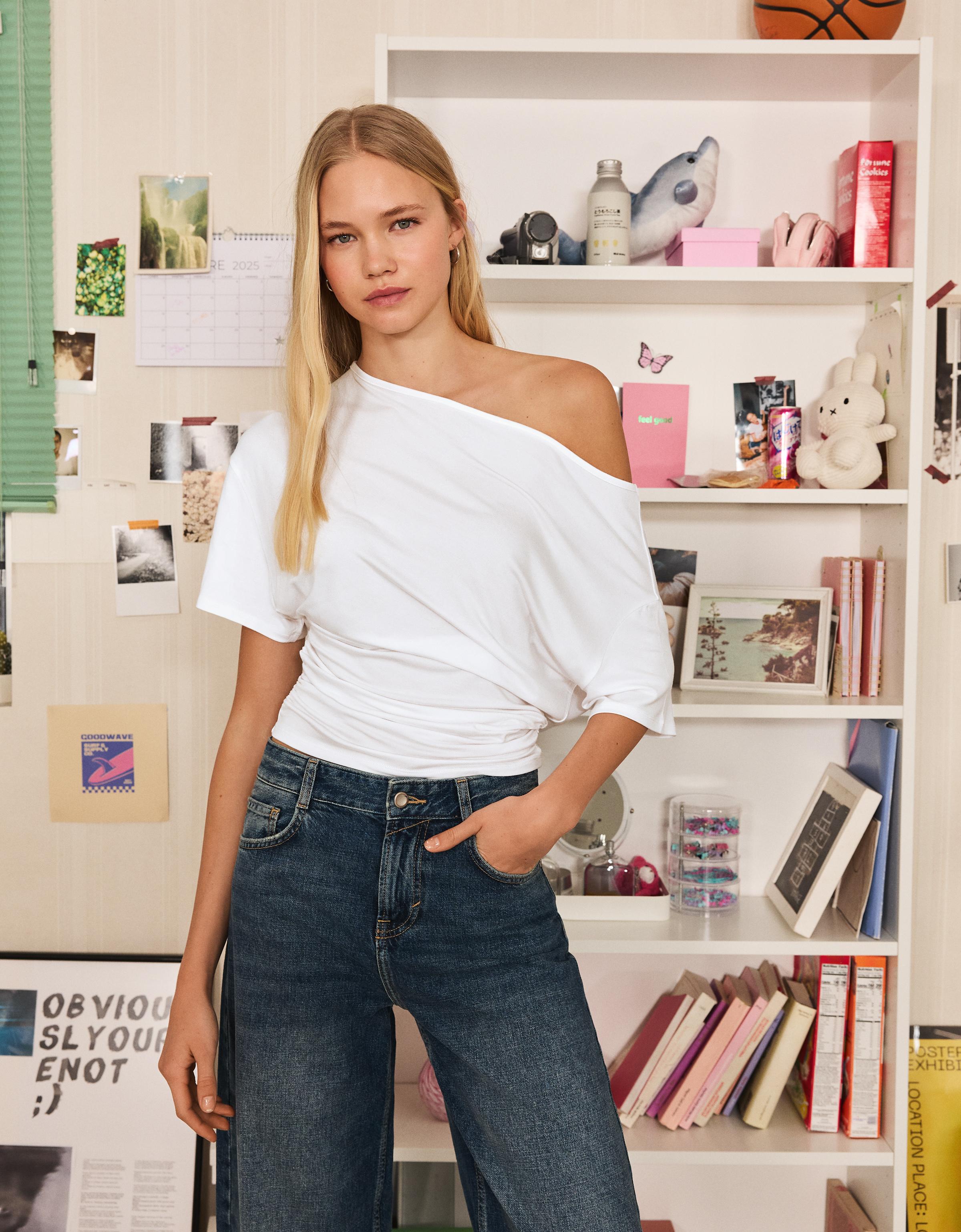 Asimetrik kısa kollu tişört - Görsel 19