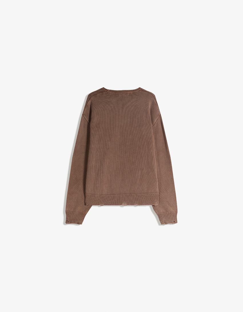 Pull écusson-Marron